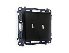 Комплект механизма 2-кл выключателя AMBRELLA VOLT с подсветкой 3200K ALFA Черный матовый QUANT (AP8040, VM115, G11Y) MA804010