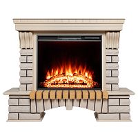 Каминокомплект COUNTRY/БРУКЛИН Бежевый дуб с очагом Электроочаг AQUAMARINE/АКВАМАРИН 26