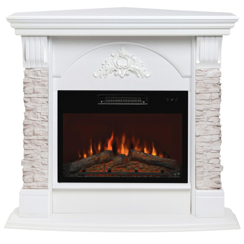 Каминокомплект ATHENA CORNER/АТЛАНТА УГЛ. GR Белый дуб с очагом Электроочаг KENDAL/КЕНДАЛ 24