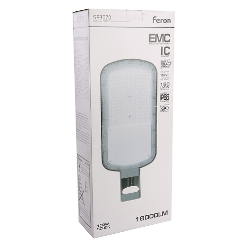 Светодиодный уличный консольный светильник Feron SP3070 100W 5000K AC90-300V, серый фото 5