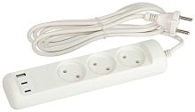 Удлинитель электрический ЭРА U-3-3m-USB-W 3 розетки + 3xUSB A+C 3м 10А белый Б0069076