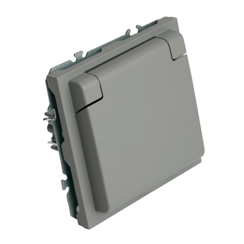 Розетка 1-местная с крышкой с защ. штор, STEKKER, б/з, IP42, 250В, 16А, серия Эмили, RST16-5113-10, платиново-серый, soft touch фото 2