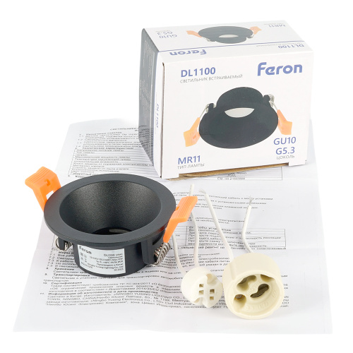 Светильник встраиваемый Feron DL1100 потолочный MR11 G5.3, GU10 черный фото 12