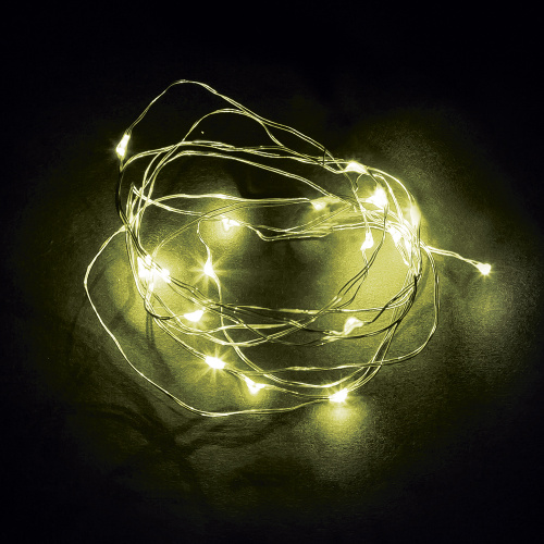 Светодиодная гирлянда Feron CL570 линейная Роса, статичная 2м + 0.5м желтый с питанием от батареек, прозрачный шнур фото 2