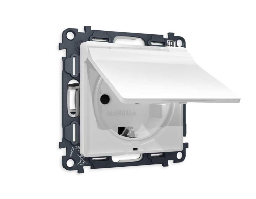Комплект механизма электрической розетки AMBRELLA VOLT  ALFA Белый матовый с/з с шторками и крышкой IP44 QUANT (AP1280, VM141) MA128010