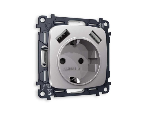 Комплект механизма электрической розетки AMBRELLA VOLT OMEGA Сталь матовый 2USB A+A 18W (быстрая зарядка) с/з QUANT (OP5090, VM155) MO509010 Комплект механизма электрической розетки AMBRELLA VOLT OMEGA Сталь матовый 2USB A+A 18W (быстрая зарядка) с/з QUANT (OP5090, VM155) MO509010