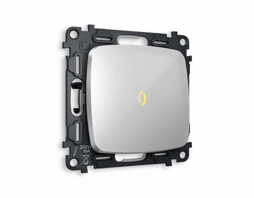 Комплект механизма 1-кл проходного выключателя AMBRELLA VOLT с подсветкой 3200K OMEGA Серебро глянец QUANT (OP4020, VM105, G22Y) MO402030