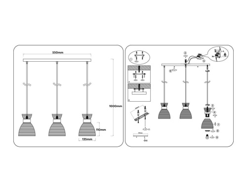 Светильник подвесной со стеклянными плафонами Ambrella light Traditional TR3404 фото 6
