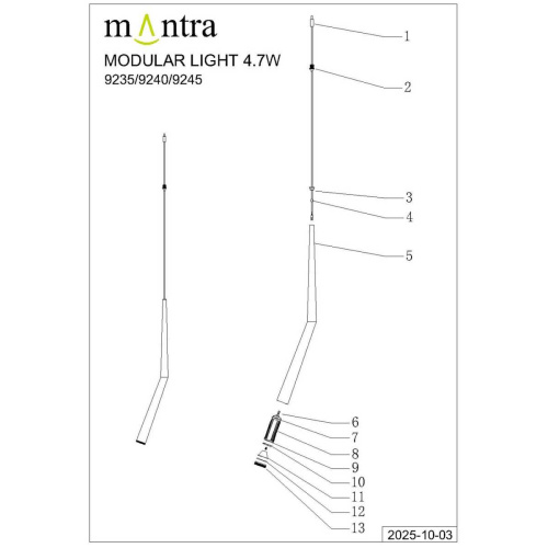 Подвесной модульный светильник без основания Mantra Boomerang 9240 фото 3