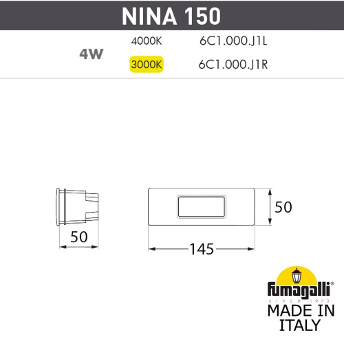Fumagalli Светильник для подсветки лестниц встраиваемый FUMAGALLI NINA 150 6C1.000.000.LYJ1L фото 2 Fumagalli Светильник для подсветки лестниц встраиваемый FUMAGALLI NINA 150 6C1.000.000.LYJ1L фото 2