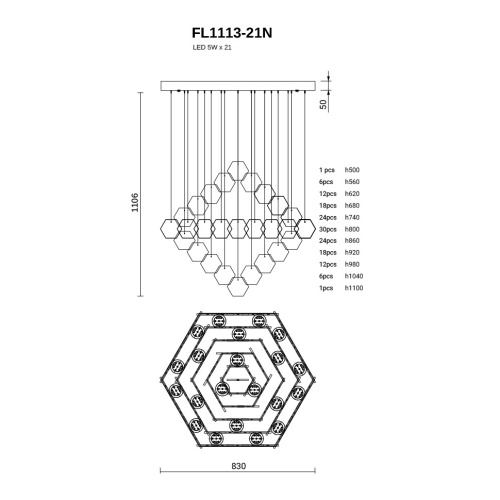 Подвесная люстра Etereo FL1113-21N фото 2 Подвесная люстра Etereo FL1113-21N фото 2