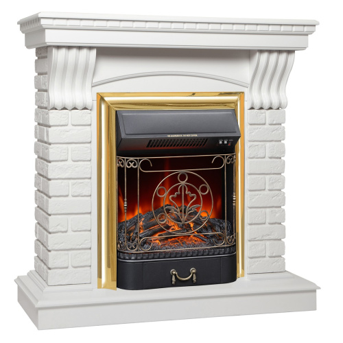 Электрокамин RealFlame Jazz WT белый с очагом Majestic Lux Brass фото 2