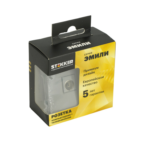 Розетка TV + компьютерная RJ-45 (механизм), STEKKER, серия Эмили, RST00-5106-10, платиново-серый, soft touch фото 2