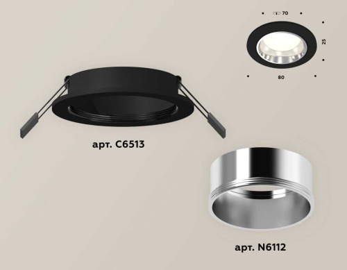 Комплект встраиваемого светильника Ambrella light Techno Spot XC6513003 SBK/PSL черный песок/серебро полированное (C6513, N6112) фото 2
