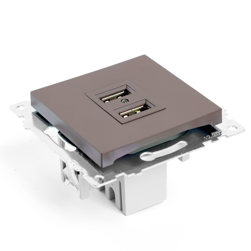 Розетка USB 2-местная (механизм), STEKKER GLS10-7115-04, 250B, 2,1А, серия Катрин, шоколад фото 8