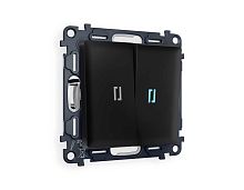 Комплект механизма 2-кл проходного выключателя AMBRELLA VOLT с подсветкой 10000K ALFA Черный матовый QUANT (AP8040, VM120, G29B) MA804040