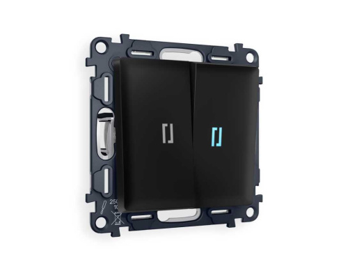 Комплект механизма 2-кл проходного выключателя AMBRELLA VOLT с подсветкой 10000K ALFA Черный матовый QUANT (AP8040, VM120, G29B) MA804040