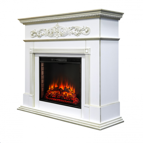 Каминокомплект BEETHOVEN/БЕТХОВЕН Белый дуб с золотой патиной с очагом Электроочаг EPSILON 26 фото 3