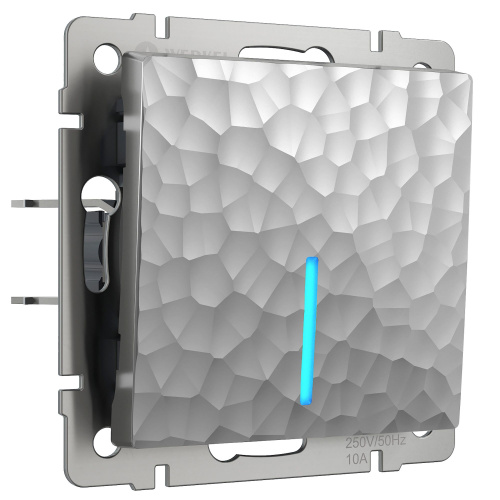 Выключатель одноклавишный с подсветкой (Hammaer серебряный) W1210106 Выключатель одноклавишный с подсветкой (Hammaer серебряный) W1210106