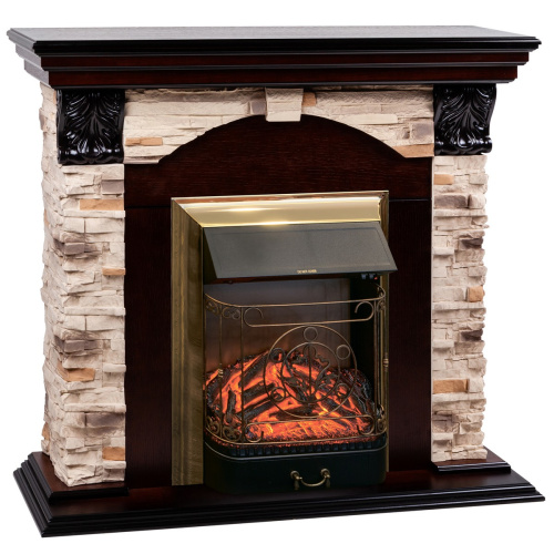Электрокамин RealFlame Dublin Rock AO античный дуб с очагом Majestic Lux Brass фото 2