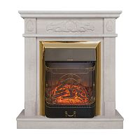 Электрокамин RealFlame Adelaida WT белый камень с очагом Majestic Lux Brass