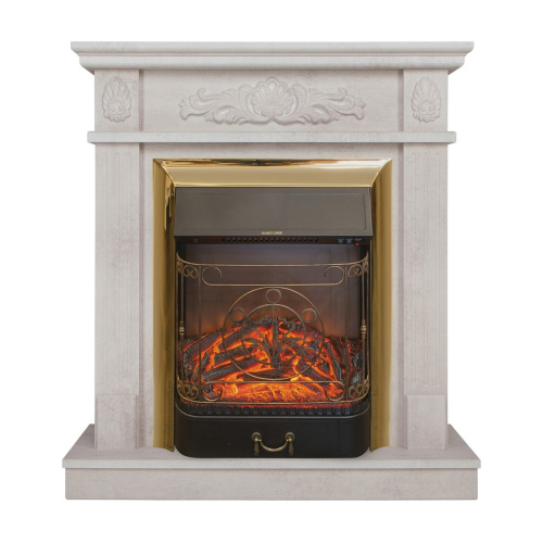 Электрокамин RealFlame Adelaida WT белый камень с очагом Majestic Lux Brass Электрокамин RealFlame Adelaida WT белый камень с очагом Majestic Lux Brass