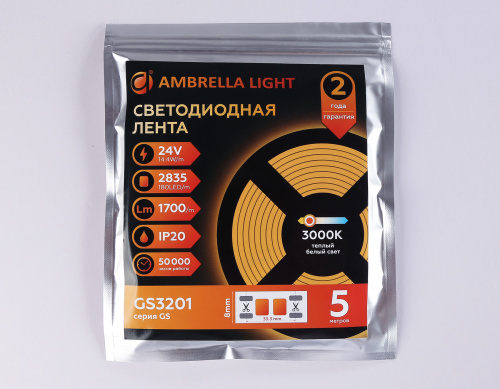 Светодиодная лента 24В 2835 180Led 14.4Вт/м 3000K IP20 5м фото 5 Светодиодная лента 24В 2835 180Led 14.4Вт/м 3000K IP20 5м фото 5