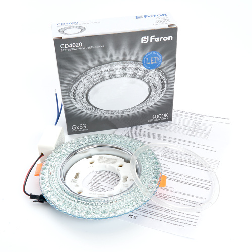 Светильник встраиваемый с белой LED подсветкой Feron CD4020 потолочный GX53 без лампы прозрачный фото 3