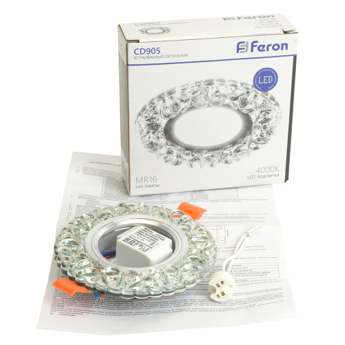 Светильник встраиваемый с белой LED подсветкой Feron CD905 потолочный MR16 G5.3 белый фото 3