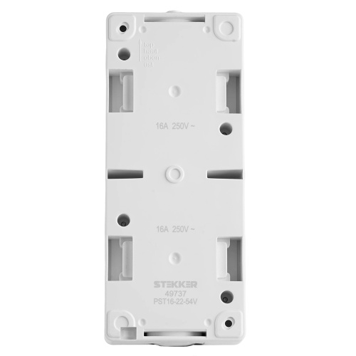 Розетка 2-местная с крышкой с/з STEKKER PST16-22-54V, пластик АВS, 250В, 16А, IP54,  белый/серый фото 8