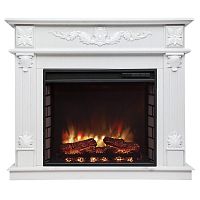 Каминокомплект PHILADELPHIA/ВЕРОНА Белый фактурный с золотой патиной с очагом Электроочаг RICH/РИЧ 25.5