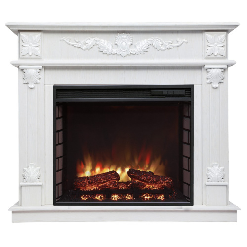 Каминокомплект PHILADELPHIA/ВЕРОНА Белый фактурный с золотой патиной с очагом Электроочаг RICH/РИЧ 25.5