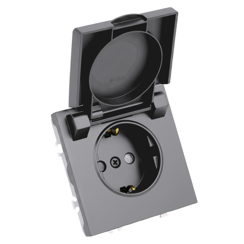 Розетка 1-местная с крышкой с защ. штор, STEKKER, с/з, IP42, 250В, 16А, серия Эмили, RST16-5112-10, платиново-серый, soft touch фото 4