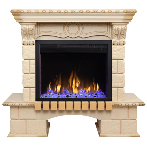 Электрокамин RealFlame Bolero WT белый дуб с золотой патиной с очагом Saphir 25,5 Электрокамин RealFlame Bolero WT белый дуб с золотой патиной с очагом Saphir 25,5