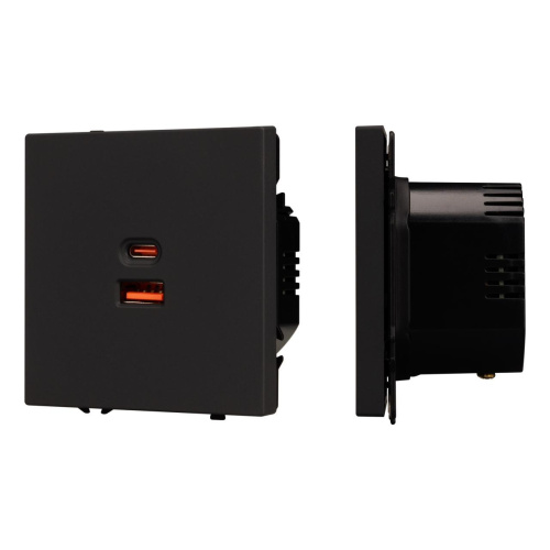 Механизм розетки с быстрой USB зарядкой SCT-NOBE-MUAC-SFPL-FC-BK (65W, QC3) Arlight 054317