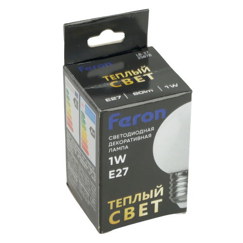 Лампа светодиодная Feron LB-37 Шарик матовый E27 1W 230V 2700K фото 3