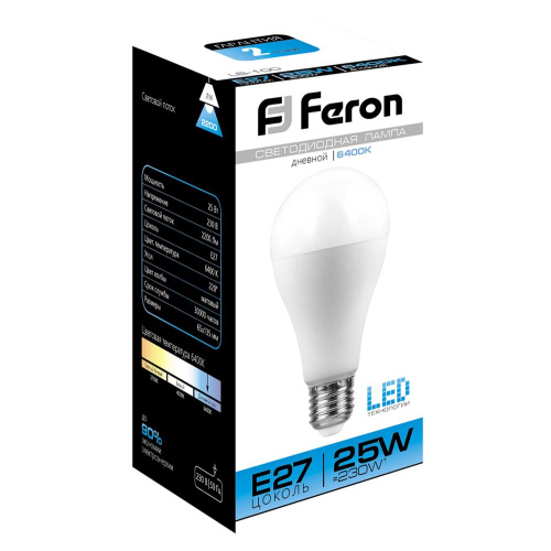 Лампа светодиодная Feron LB-100 Шар E27 25W 175-265V 6400K фото 3