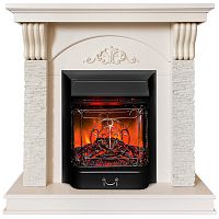 Каминокомплект CORFINO/МИЛАН Слоновая кость с очагом Электроочаг MAJESTIC LUX RC/МАДЖЕСТИК С ПУЛЬТОМ