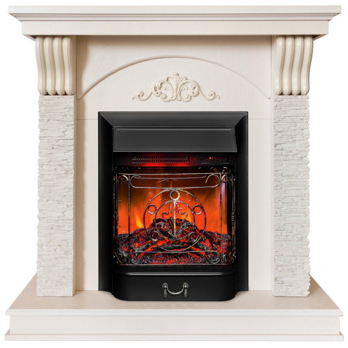 Каминокомплект CORFINO/МИЛАН Слоновая кость с очагом Электроочаг MAJESTIC LUX RC/МАДЖЕСТИК С ПУЛЬТОМ