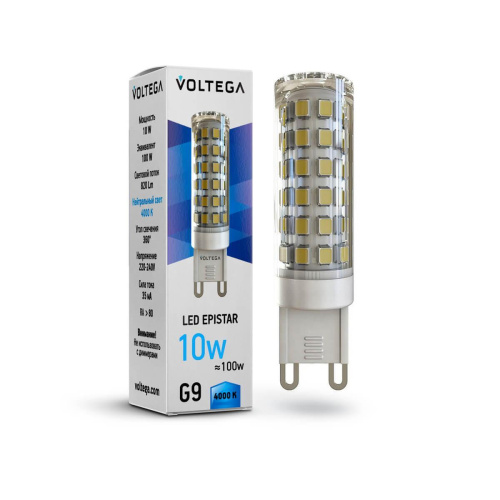 Лампа светодиодная Voltega G9 10W 4000К прозрачная VG9-K1G9cold10W 7039 Лампа светодиодная Voltega G9 10W 4000К прозрачная VG9-K1G9cold10W 7039