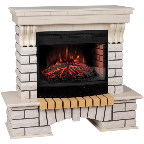 Каминокомплект COUNTRY/БРУКЛИН Белый дуб с очагом Электроочаг FIREFIELD 25 фото 2