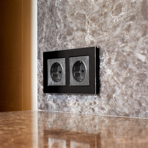 Рамка из металла на 2 поста Аluminium черный алюминий W0021708 фото 2