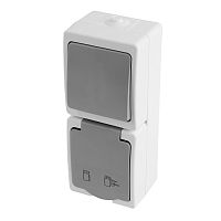 Блок розетка 1-местная с/з+  выключатель 1-клавишный STEKKER, PST16-21-54V/10-211-54,белый/серый