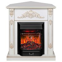 Каминокомплект ANITA CORNER/АНИТА УГЛ. Белый дуб с золотой патиной с очагом Электроочаг MAJESTIC LUX RC/МАДЖЕСТИК С ПУЛЬТОМ