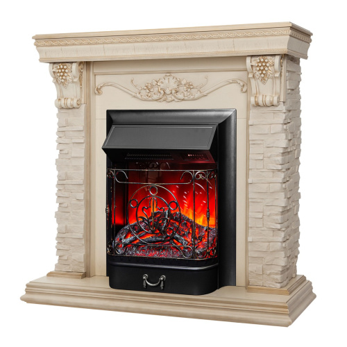 Каминокомплект PATRICIA/АДРИАНА Бежевый дуб с золотой патиной с очагом Электроочаг MAJESTIC LUX RC/МАДЖЕСТИК С ПУЛЬТОМ фото 2