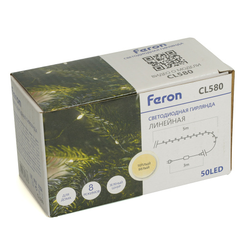 Светодиодная гирлянда Feron CL580 линейная Роса (на плоском проводе) 220V 2700К c питанием от сети фото 3