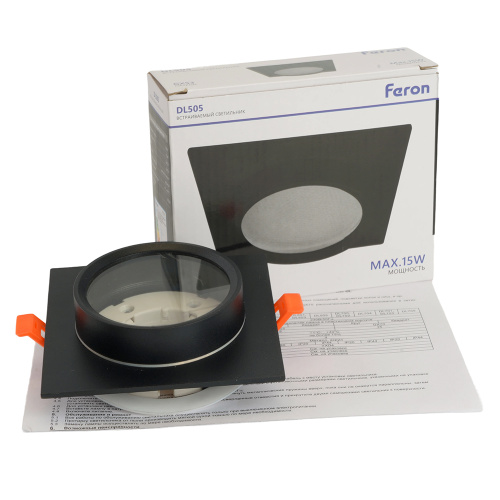 Светильник встраиваемый Feron DL505 потолочный GX53 черный квадрат IP44 фото 10