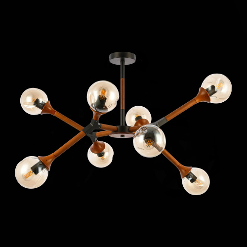 SLE109402-08 Светильник потолочный Черный, Темное дерево/Прозрачный, Янтарный E27 8*60W RAQUEL фото 7