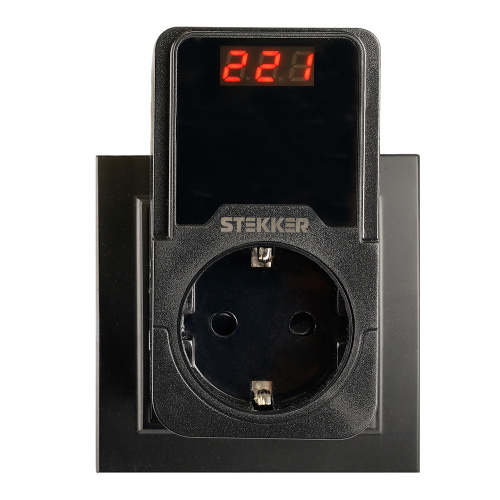 Реле напряжения для розетки регулируемое  STEKKER  VPR-200B, 230В,16A,черный фото 6
