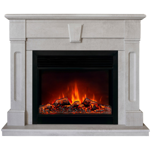 Каминокомплект KELLIE/БРИСТОЛЬ Бетон светлый с очагом Электроочаг MOONBLAZE LUX/МУНБЛЕЙЗ